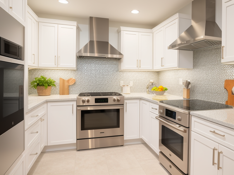 white edge tile trim in kitchen