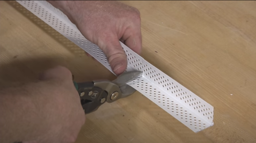 Cut the Drywall Vinyl Bead with Tin Snips