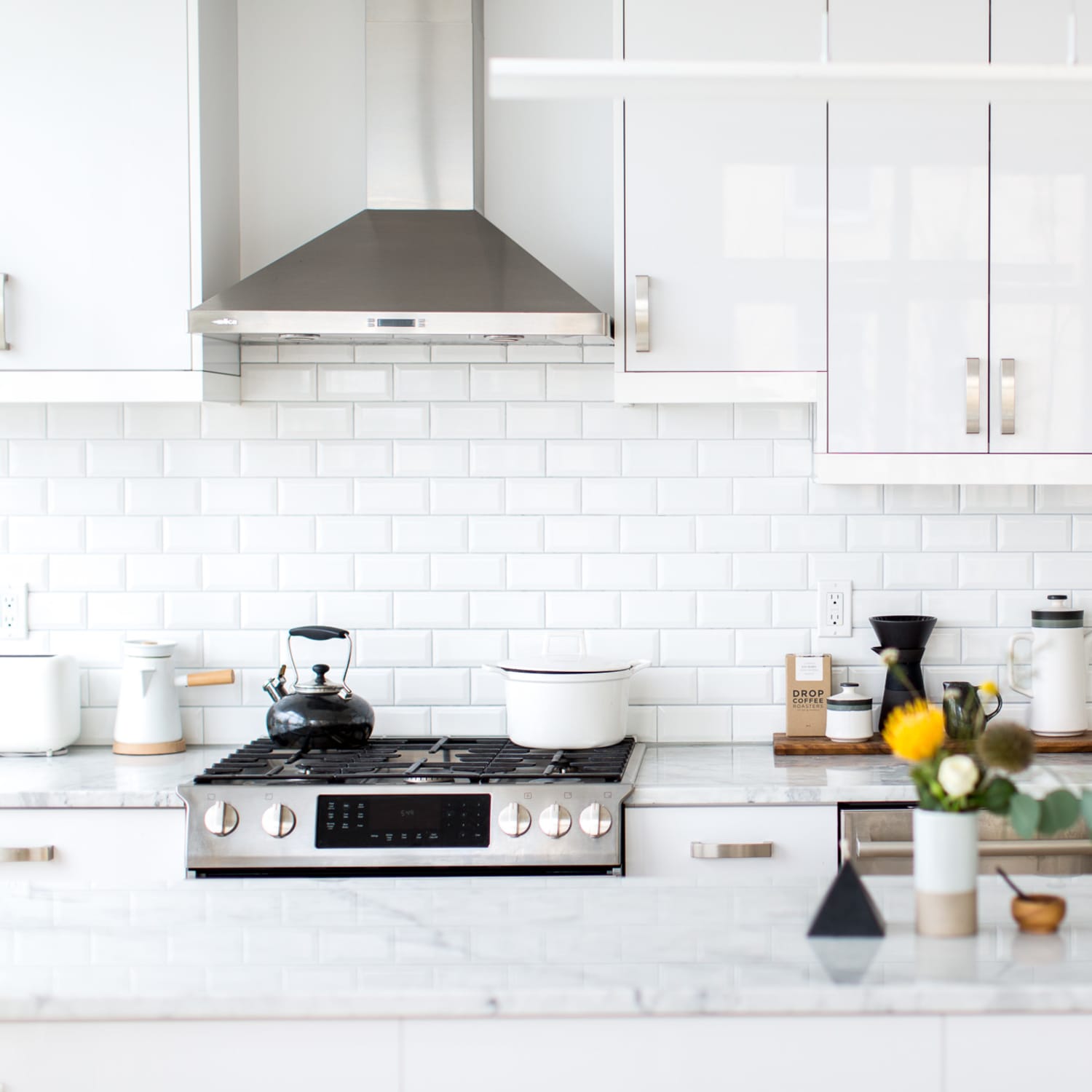 White Subway Tile Backslpash with White Grout