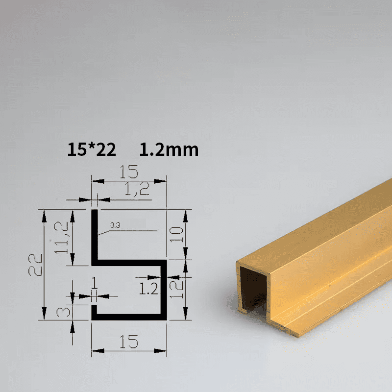 Brushed Solid Brass Square Edge Tile Trim 1.2mm - 2.7mm