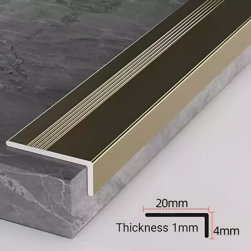 20x4mm Matte Gold Wide Aluminum Stair Nosing 1mm Thickness