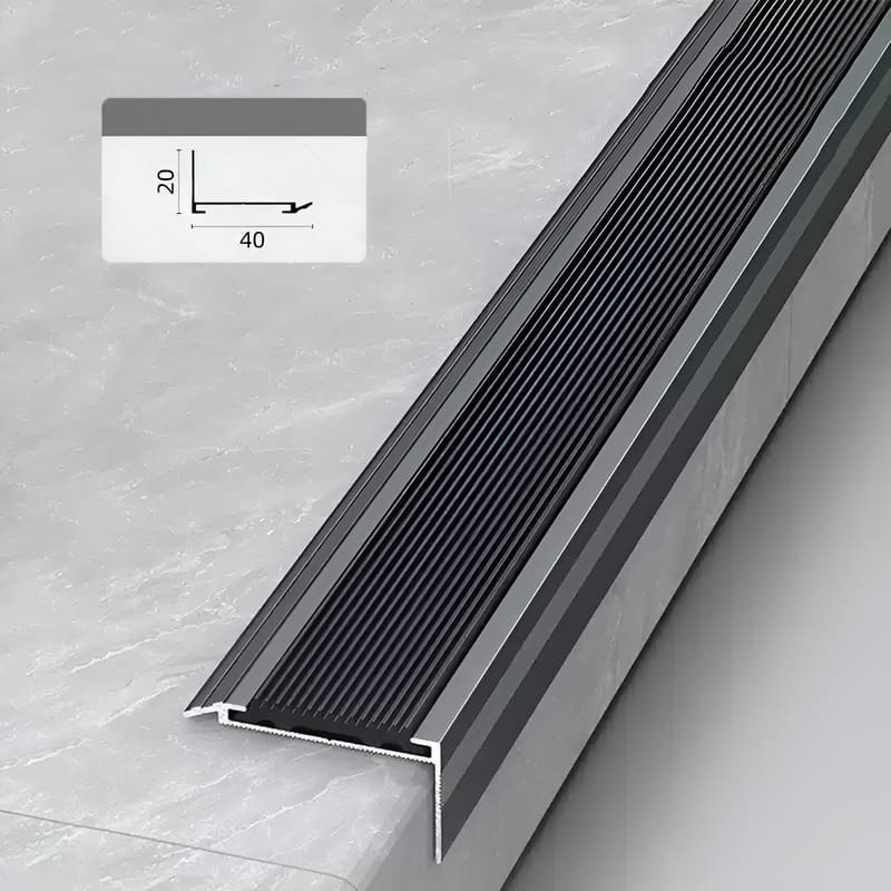 40x20mm Anti Slip Nosing For Concrete Stairs Black Strip