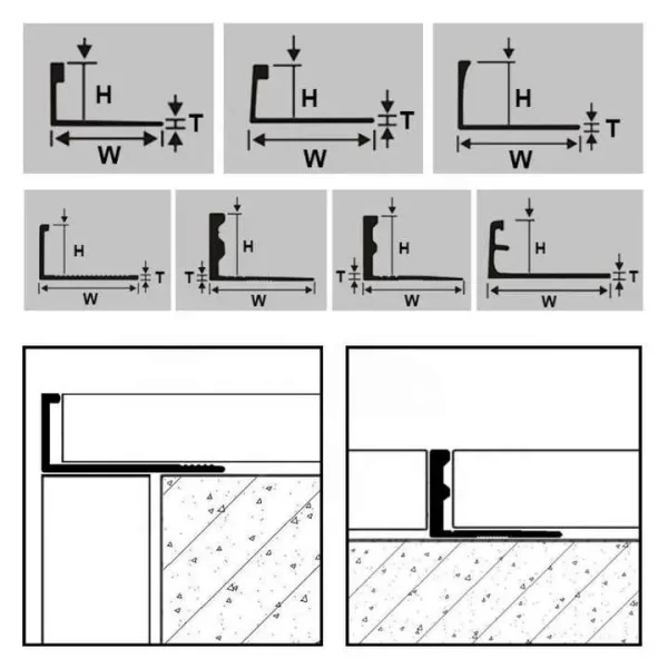 L-Shaped Aluminum Tile Trim with Dark Granite Effect 1.2mm