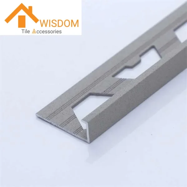 L-Shaped Aluminum Tile Trim with Stone Effect for Bath Applications