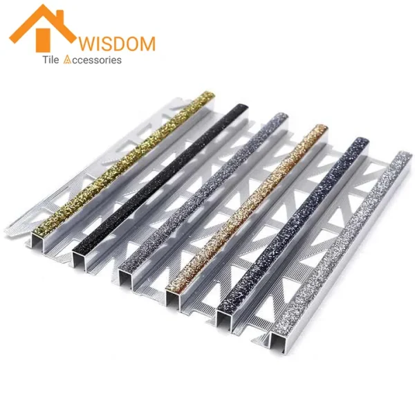 Square Edge Aluminum Tile Trim Profile 1.2mm Silver Glitter