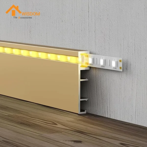 Dark Grey Metal Skirting Board with LED Light for Tile Applications