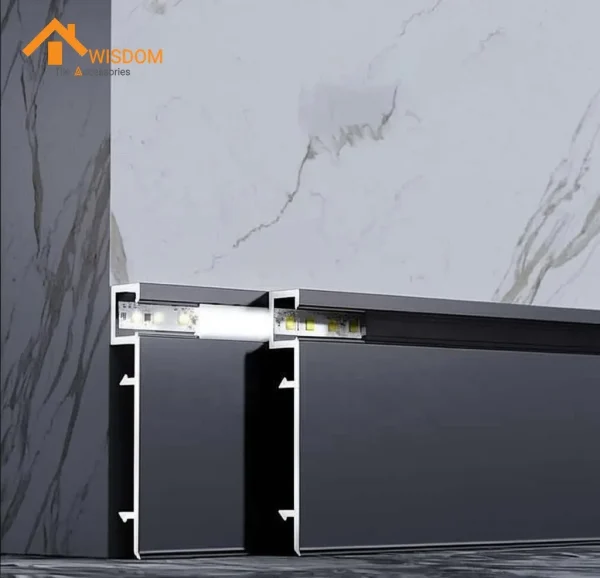 Powder Brushed Aluminum Alloy LED Skirting Board Wood Grain Finish