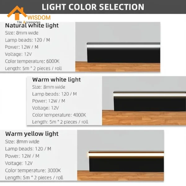 Powder Brushed Aluminum Alloy LED Skirting Board Wood Grain Finish