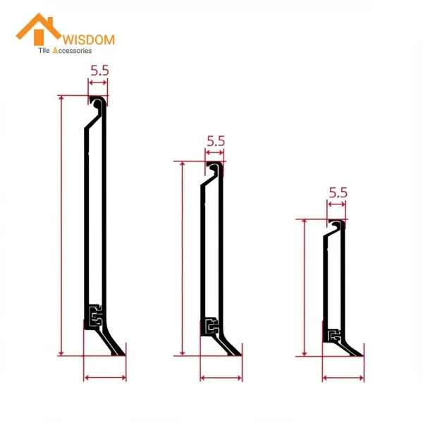 150mm Aluminium Skirting 6063 Brushed Silver/Black 2.5M