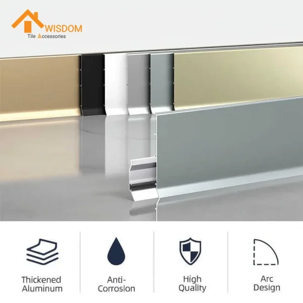6063 Aluminum Flush Baseboard Brushed Silver 2.5M