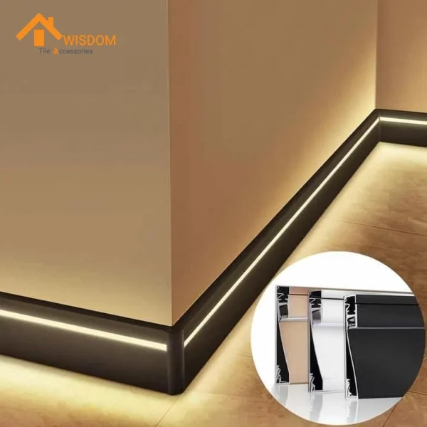 80mm Aluminium Skirting 6063 Brushed Silver/Black 2.5M