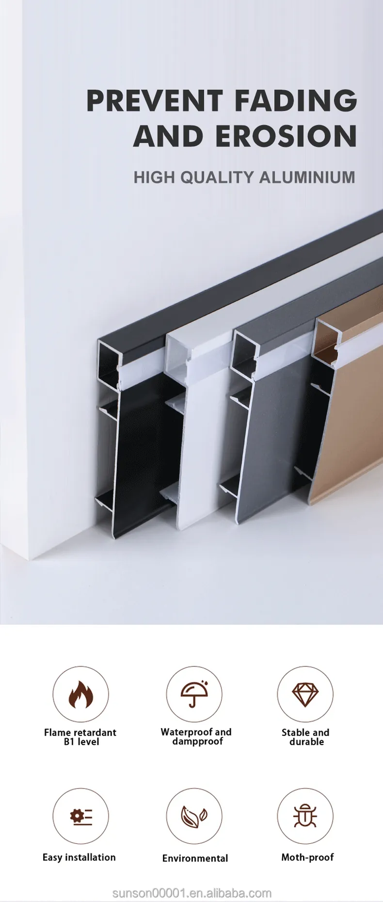 Case 6063 Aluminum Baseboard Canada Style Brushed Silver 2.5M 007