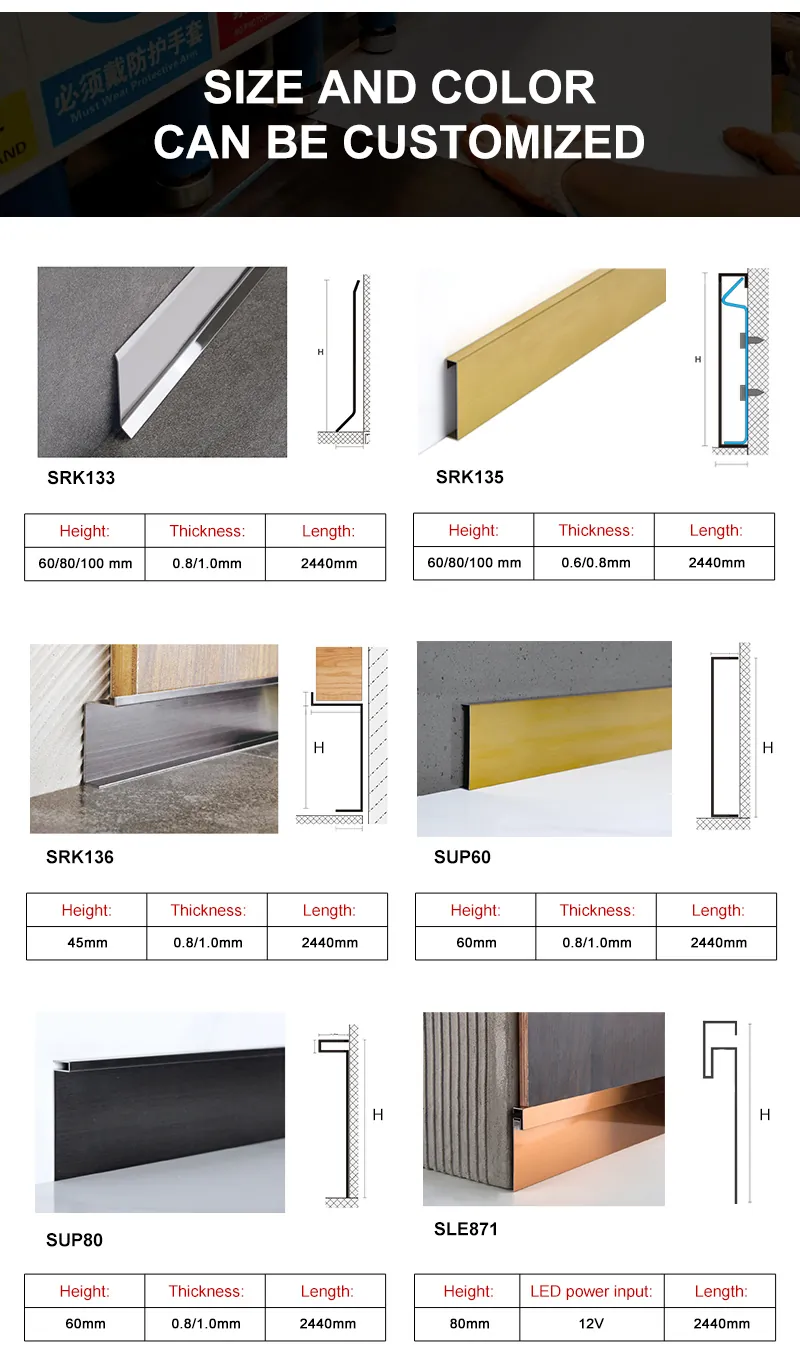 Case 6063 Aluminum Baseboard with LED Brushed SilverBlack 2.5M 001
