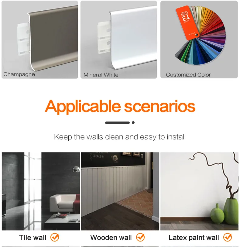 Case 6063 Aluminum Baseboards Canada Style Brushed Silver 2.5M 010