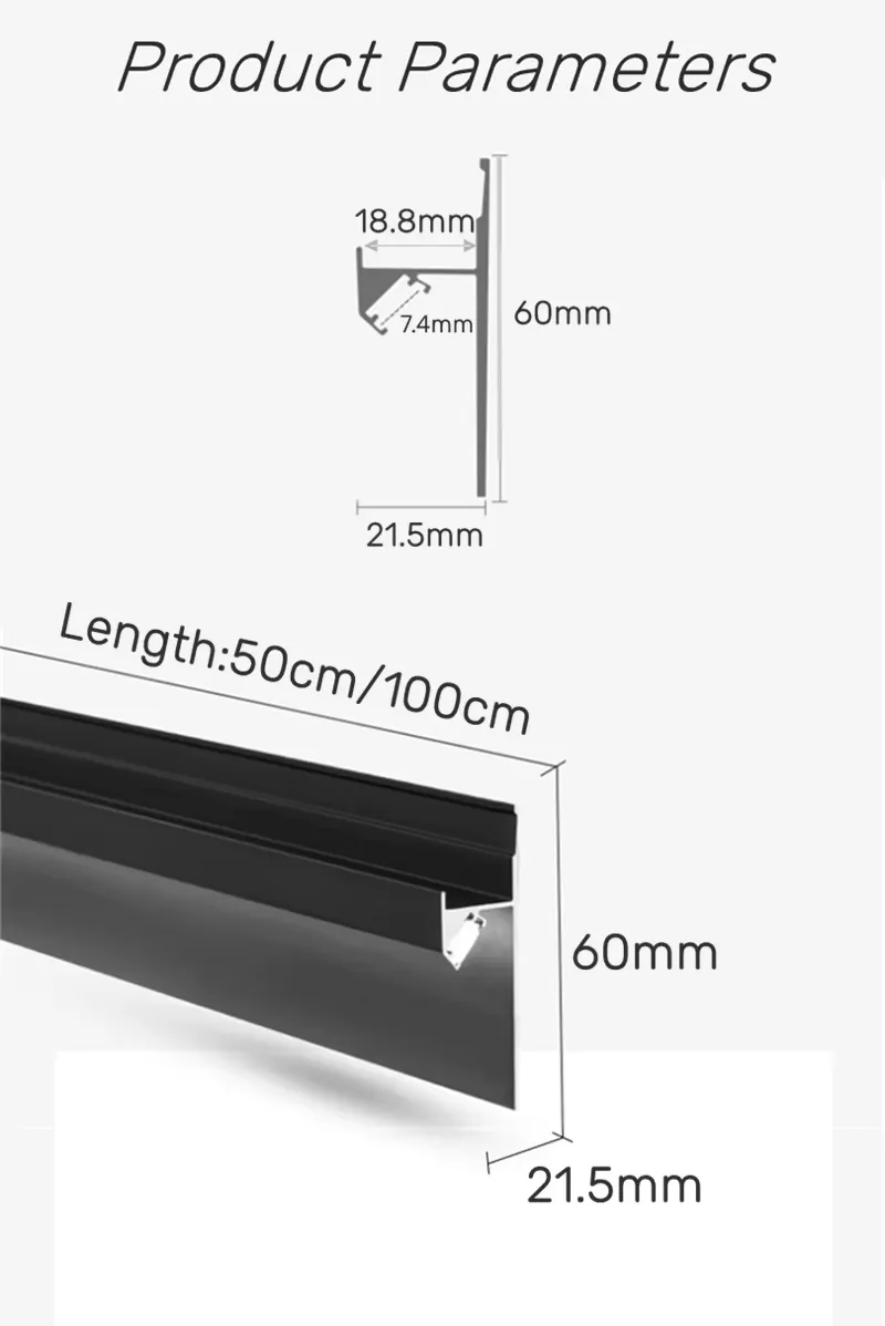 Case 6063 Aluminum Recessed Baseboard Brushed Silver 2.5M 003