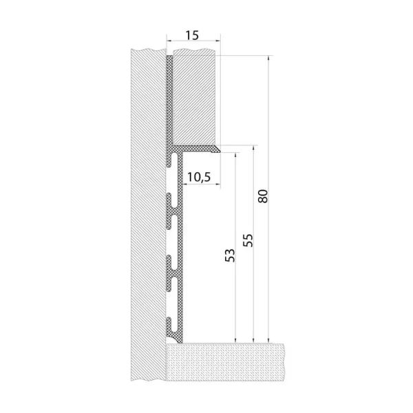 80mm Shadow Gap Skirting with Anchoring Fins